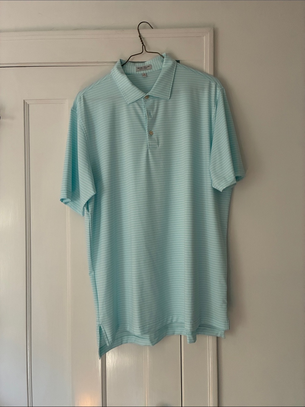 Peter Millar Light Aqua Striped Polo